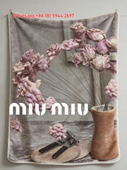 Miu Miu Dusty Pink Flower Print Flannel Throw Blanket IMG_0406